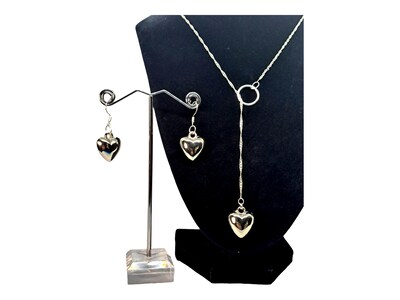 Silver heart lariat jewelry set - image2